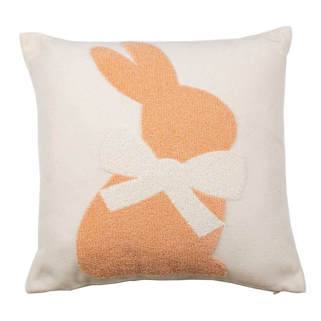 Embroidered Bunny Pillow | Oat/Pink   16x16