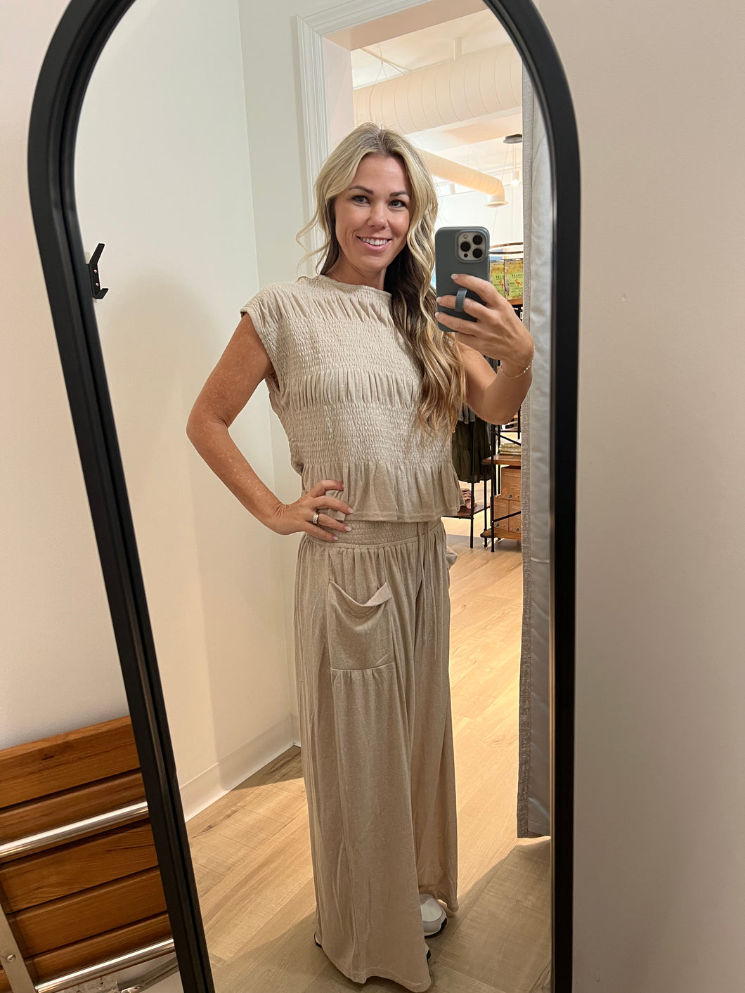 Chic Knit Smocked Top & Flowing Wide Pants
