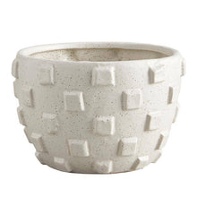 Load image into Gallery viewer, Small ceramic pot.  Cream color with wide textured squares all over. 
