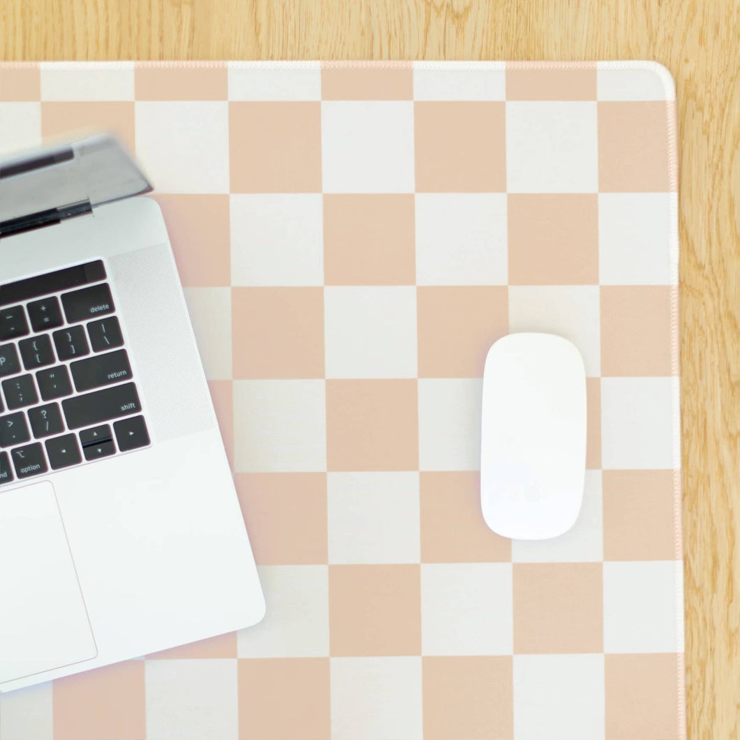 Beige Checkerboard Desk Pad