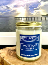 Load image into Gallery viewer, Coastal scent 7.2 oz soy candle called &quot;Yacht Rock Riviera&quot;. 
