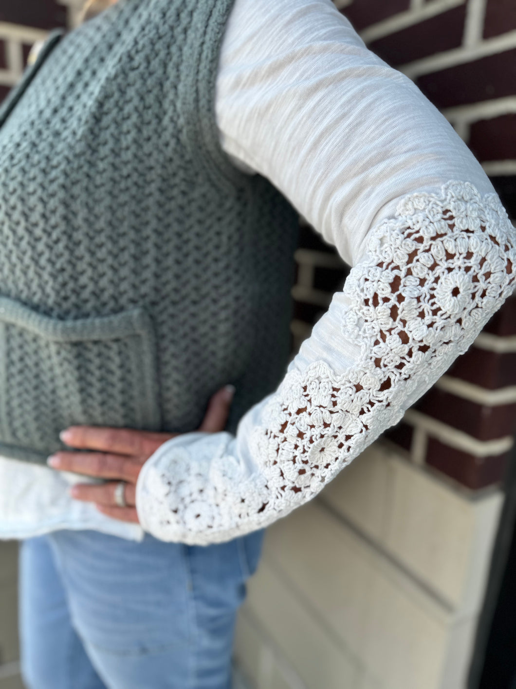 Boho Crochet Patch Sleeve Top