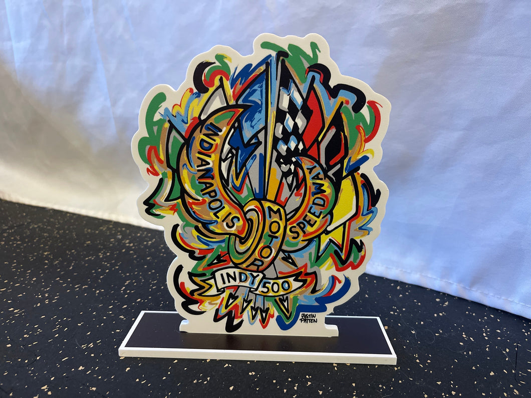 Indianapolis Motor Speedway Motion Wing snd Wheel Standee by Justin Patten (New 2025 Design)