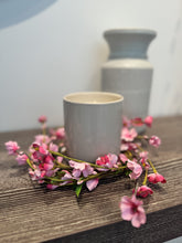 Load image into Gallery viewer, Delicate pink cherry blossom candle ring adds springtime charm. 3.75&quot; diameter, fits standard candles. Home/office decoration.
