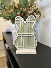Load image into Gallery viewer, White bunny silhouette laser cut sign with sage green background, 5&quot;x8&quot; framed.
