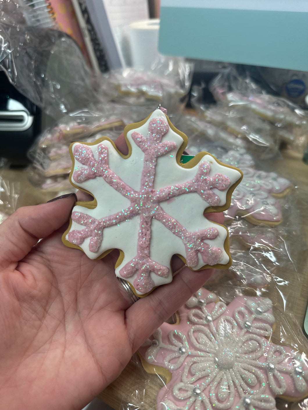 Pink & White Snowflake Cookie Ornament
