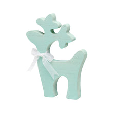 Load image into Gallery viewer, wooden reindeer in teal with white bow around it&#39;s neck
