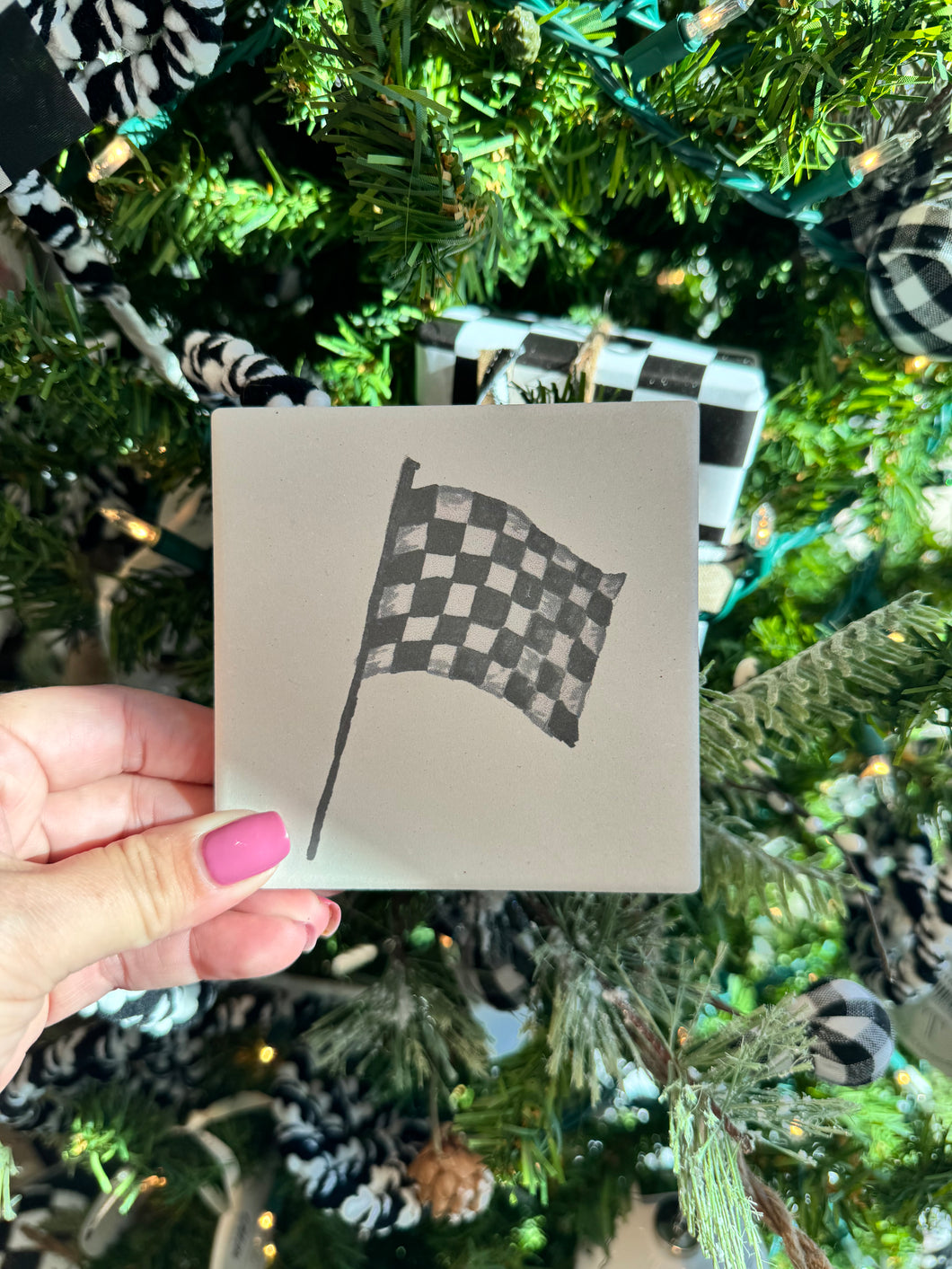 Hand-painted Checkered Flag  Coaster