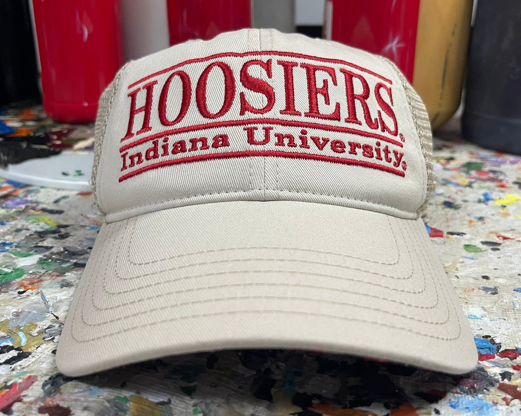 Indiana University Trucker Hat with Art Under Bill by Justin Patten (Stone)