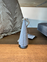 Load image into Gallery viewer, 3&quot; sparkly grey christmas tree ornament with a twine hanger.
