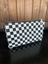 Load image into Gallery viewer, Shows close up of crossbody checkered purse. 

