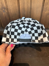 Load image into Gallery viewer, Back view of Kids checkered Indy hat.  Shows black adjustable snap closure. 
