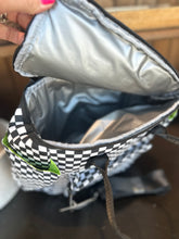 Load image into Gallery viewer, Shows waterproof interior of checkered cooler bag.  

