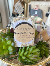 Load image into Gallery viewer, Shea butter soap in packaging.  Lavender scent. 
