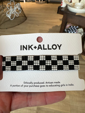 Black and White checkered beaded bracelet by Ink & Alloy.  
