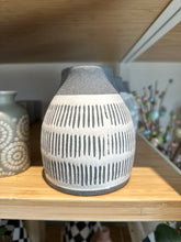 Load image into Gallery viewer, Stoneware vase in grey with white. 
