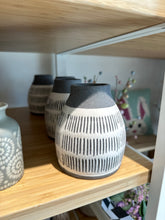 Load image into Gallery viewer, Stoneware vase in grey with white. 
