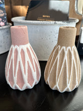 Load image into Gallery viewer, Stoneware modern vase in pink and tan. 
