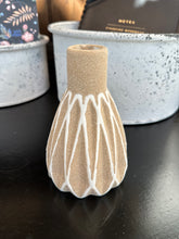 Load image into Gallery viewer, Stoneware vase in tan with white.  
