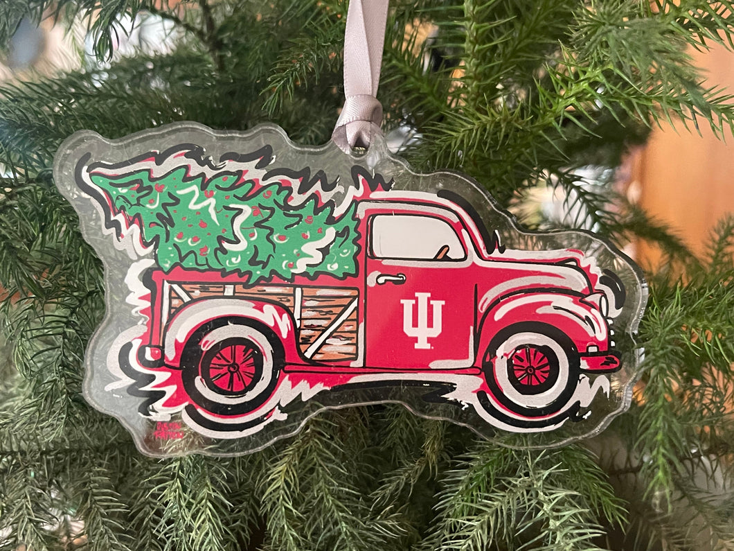 Indiana University Christmas Truck Acrylic Ornament by Justin Patten