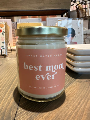 best mom ever candle--clear jar with blush label. 