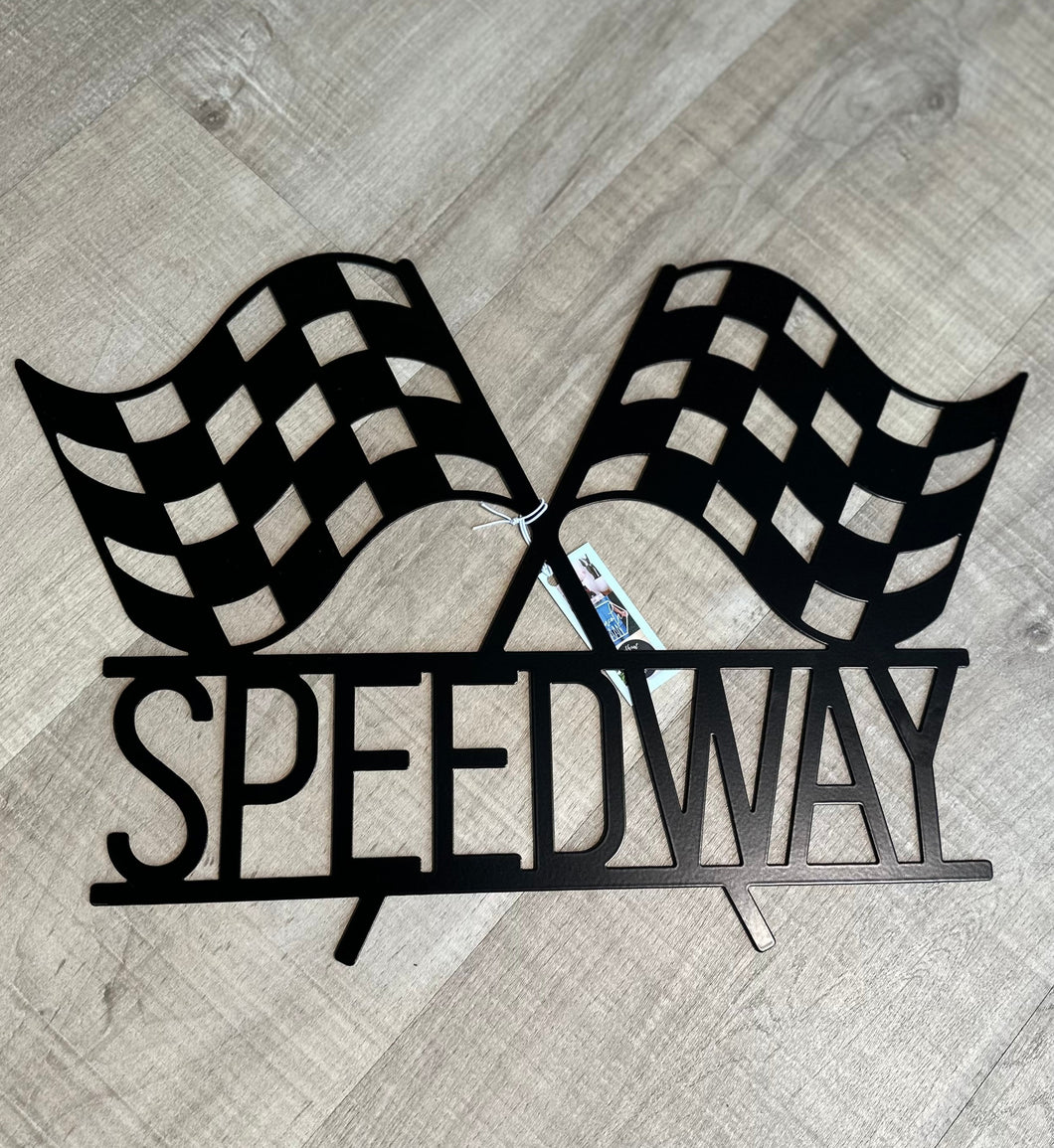 Speedway Race Flags Metal Sign | 3 Colors