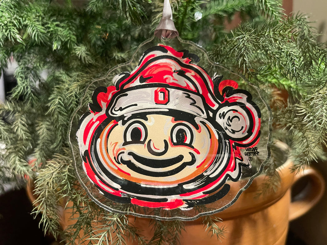 The Ohio State University Santa Hat Brutus Ornament by Justin Patten