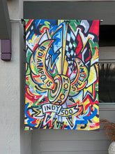 Load image into Gallery viewer, Indianapolis Motor Speedway Motion Wing and Wheel House Flag  by Justin Patten (New 2025 Design)(29&quot;x43&quot;)
