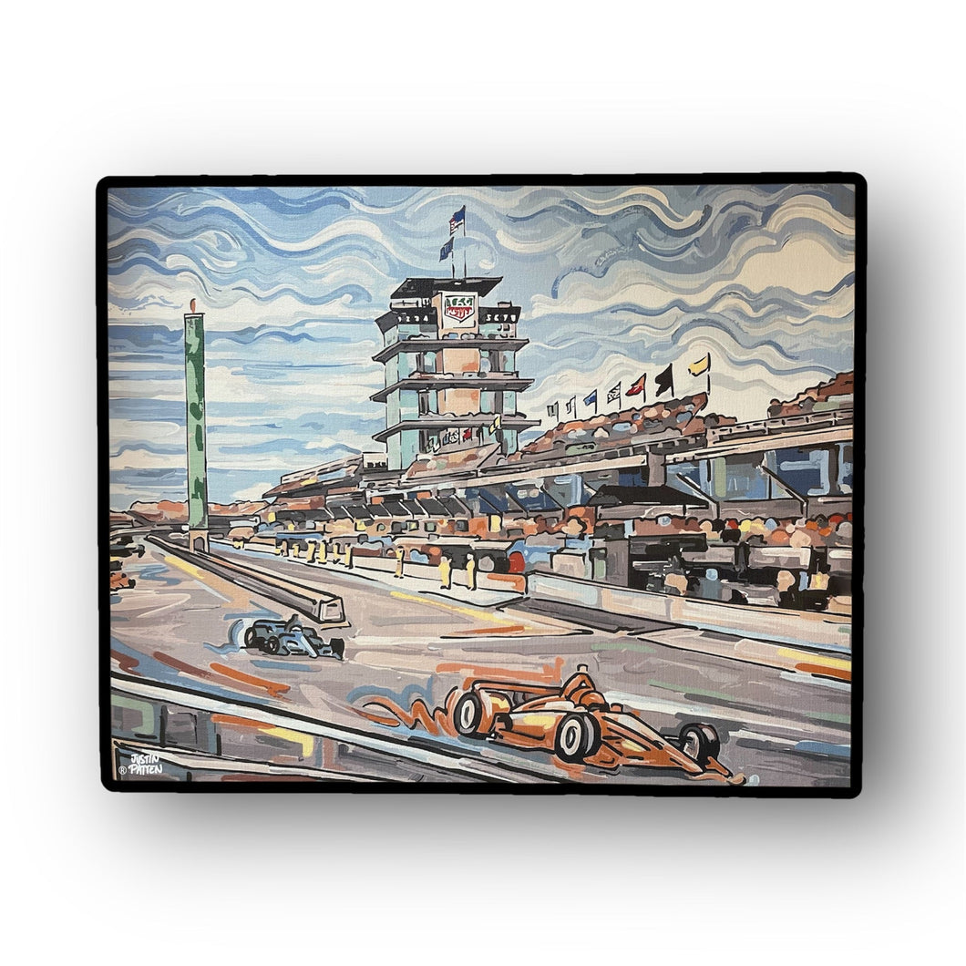 Indianapolis Motor Speedway Straightaway Rolled Canvas Print by Justin Patten (20x16, Rolled Canvas Print)