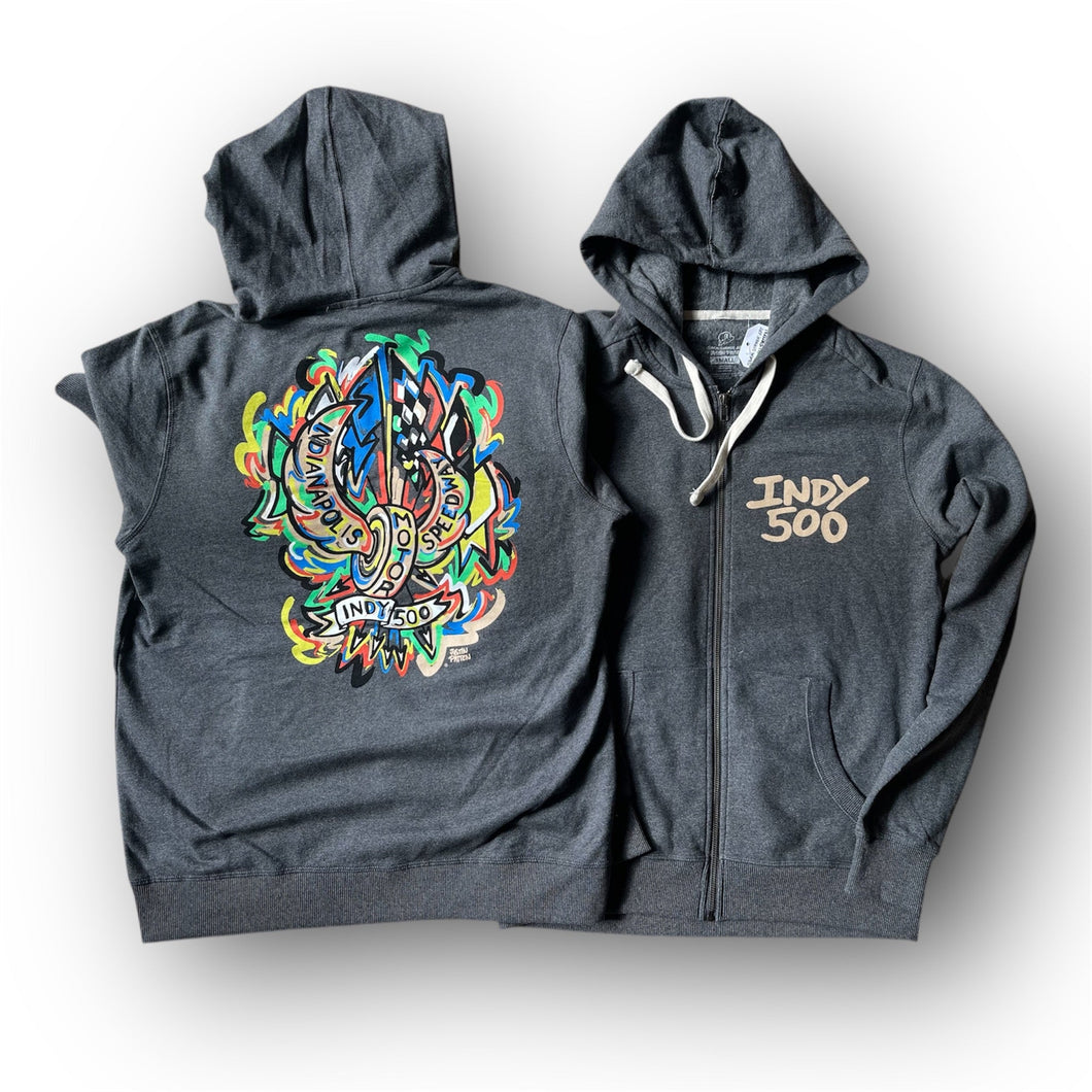 Indianapolis Motor Speedway Motion Wing and Wheel Zip Up Hoodie by Justin Patten (New 2025 Design)