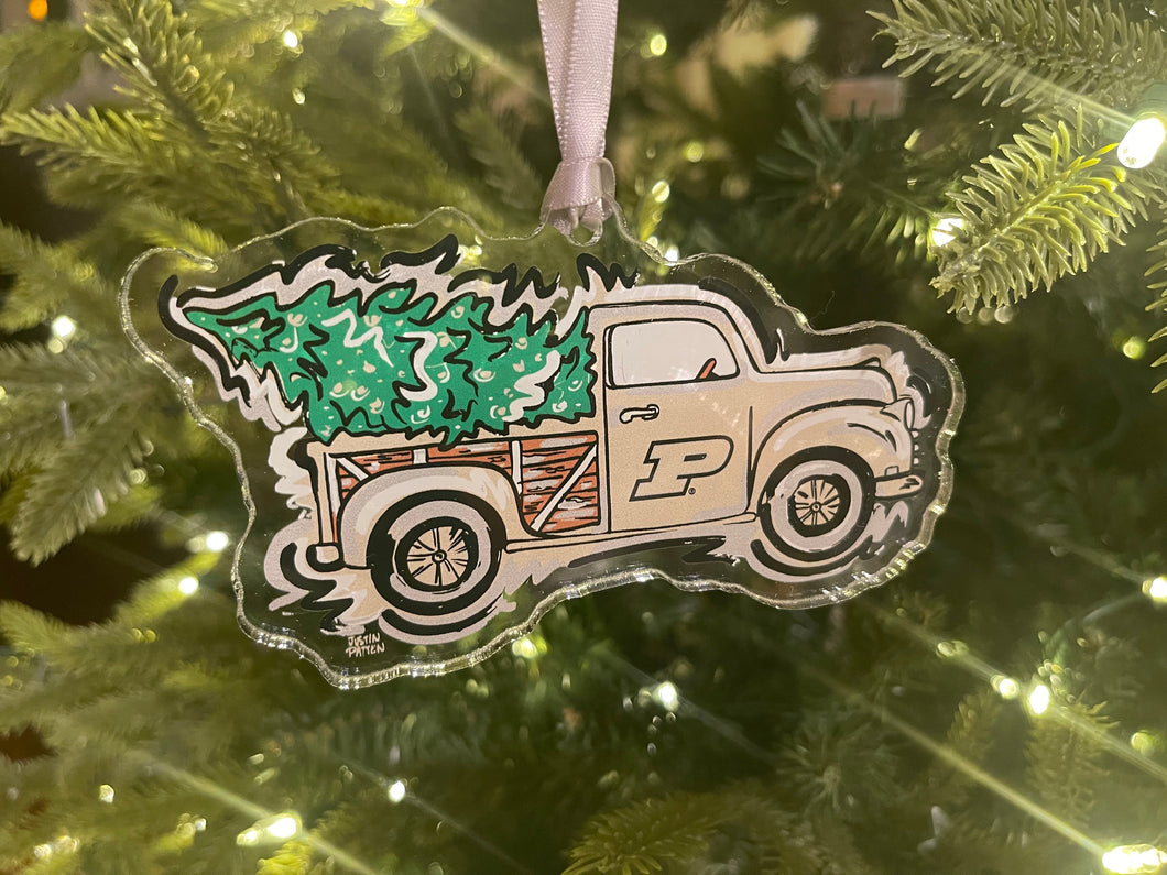 Purdue University Christmas Tree Truck Ornament by Justin Patten