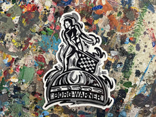 Load image into Gallery viewer, Borg Warner Trophy Small 2x3 inch Vinyl Sticker by Justin Patten (IMS, Indianapolis Motor Speedway)
