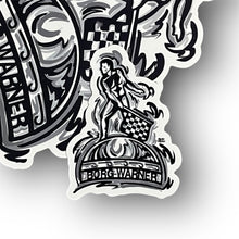 Load image into Gallery viewer, Borg Warner Trophy Small 2x3 inch Vinyl Sticker by Justin Patten (IMS, Indianapolis Motor Speedway)
