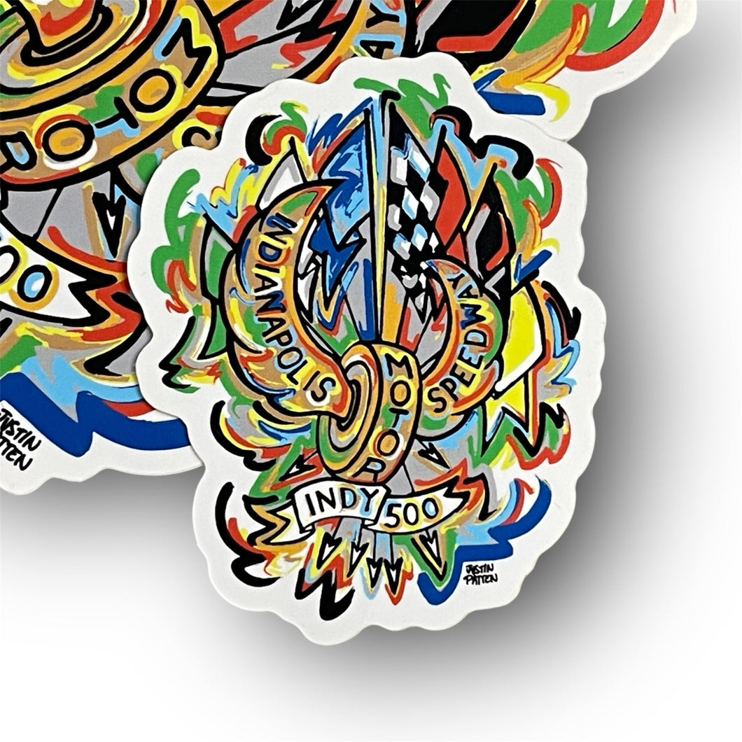 Indianapolis Motor Speedway Motion Wing and Wheel Vinyl Mini Sticker by Justin Patten