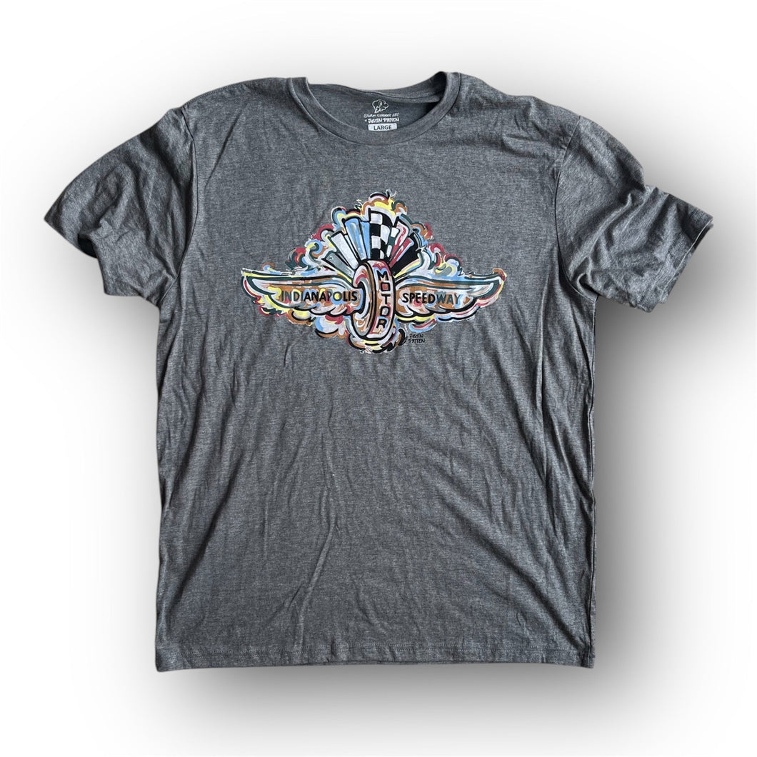 Indianapolis Motor Speedway Wing and Wheel Tee by Justin Patten (Light Grey Heather)