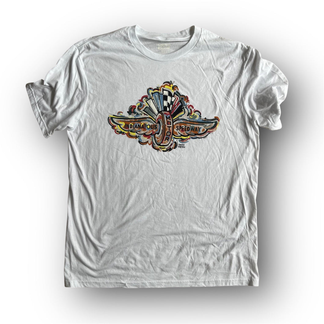Indianapolis Motor Speedway Wing and Wheel Tee by Justin Patten (White)