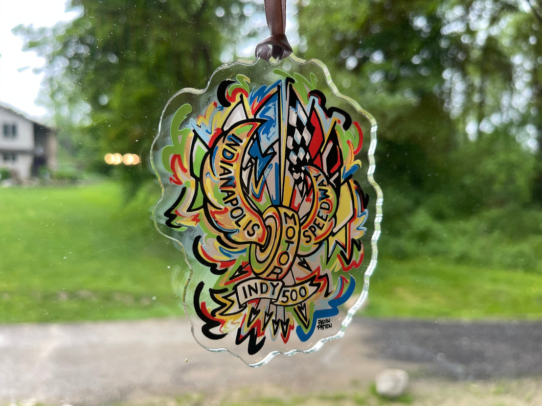 Indianapolis Motor Speedway Motion Wing and Wheel Ornament by Justin Patten (New 2025 Design)