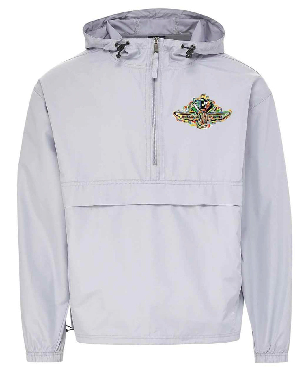 Indianapolis Motor Speedway Wing and Wheel Quarter Zip Packable Windbreaker by Justin Patten (Light Grey)