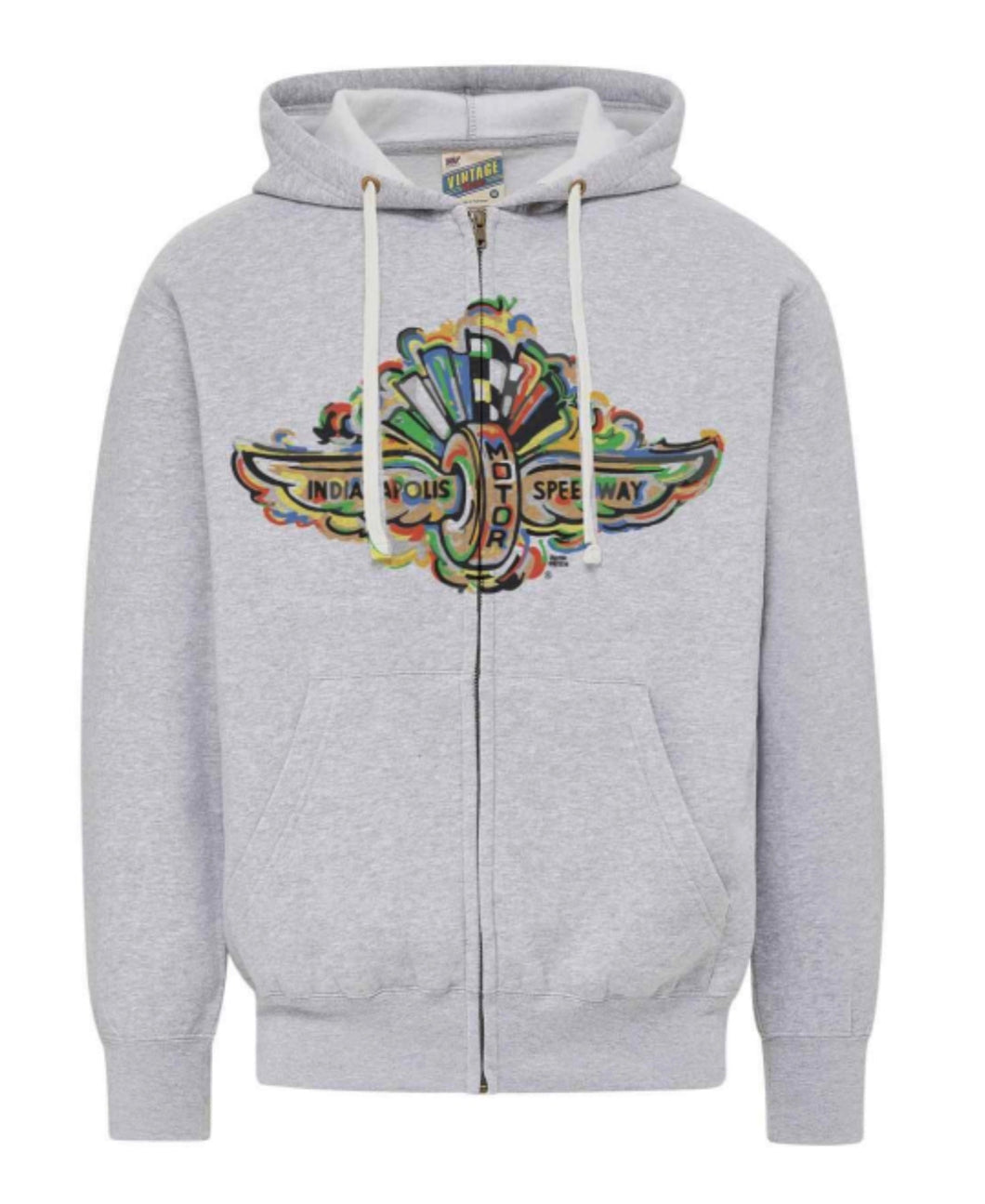 Indianapolis Motor Speedway Wing and Wheel Zip Up Fleece Hoodie by Justin Patten (Heather Grey)