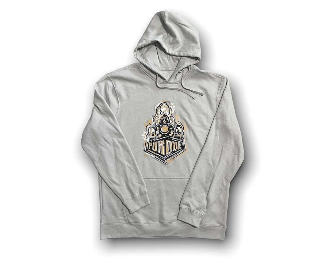 Purdue Boilermaker Special Unisex Fleece Hoodie by Justin Patten (Vintage White/ Grey)(Last Ones)