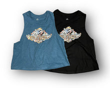 Load image into Gallery viewer, Indianapolis Motor Speedway Wing and Wheel Women&#39;s Crop Racerback Tank by Justin Patten (2 Colors)
