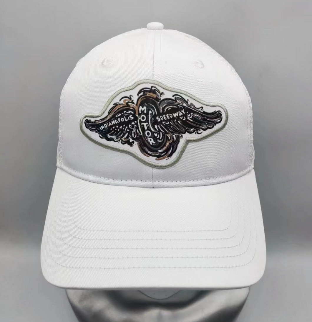 Indianapolis Motor Speedway 1910 Wing and Wheel White Hat by Justin Patten