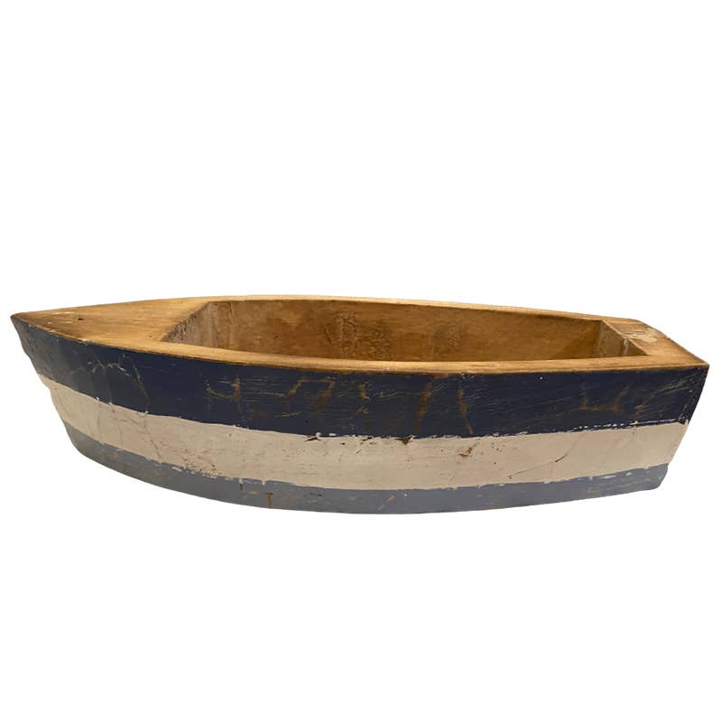 Blue Striped Wood Boat Tray