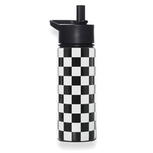 Load image into Gallery viewer, Black and White Checkered 18 oz Steel Water Bottle

