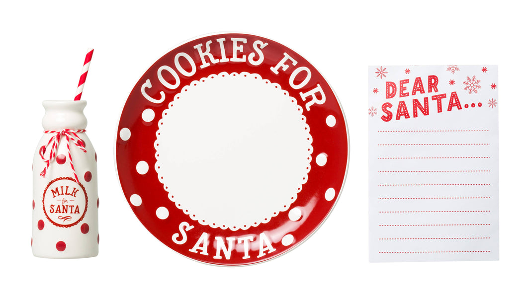 Cookies for Santa Set – Christmas Eve Plate, Milk Jug, Straw & “Dear Santa” Notepad