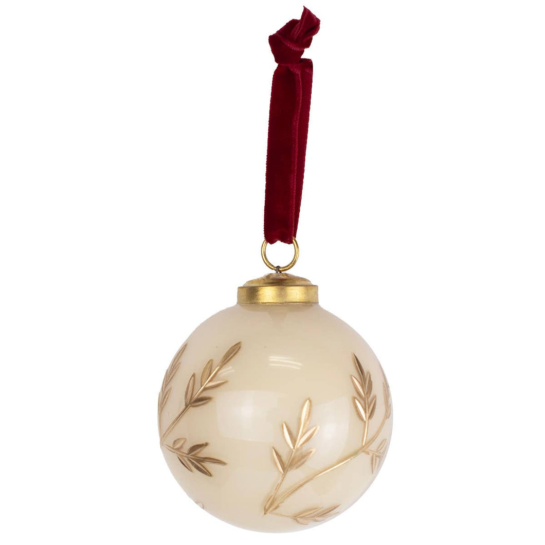 Feltre Glass Ornament – Cream & Gold, 3