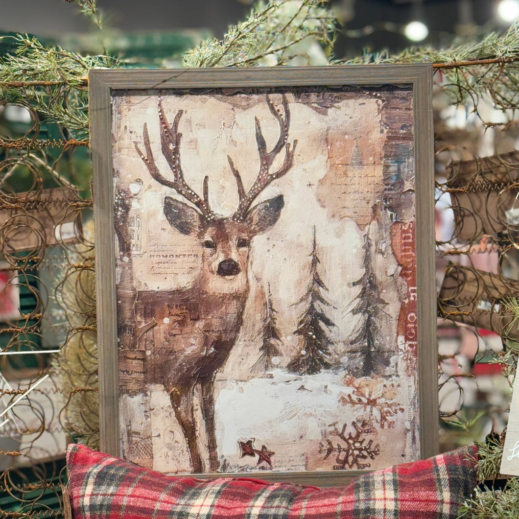 Buck & Trees Collage Christmas Framed Print