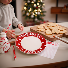 Load image into Gallery viewer, Cookies for Santa Set – Christmas Eve Plate, Milk Jug, Straw &amp; “Dear Santa” Notepad
