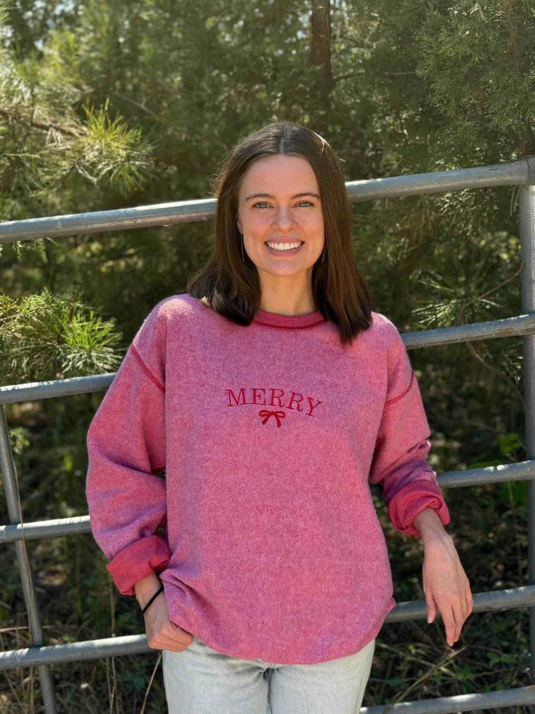 Merry Embroidered Inside-Out Sweatshirt