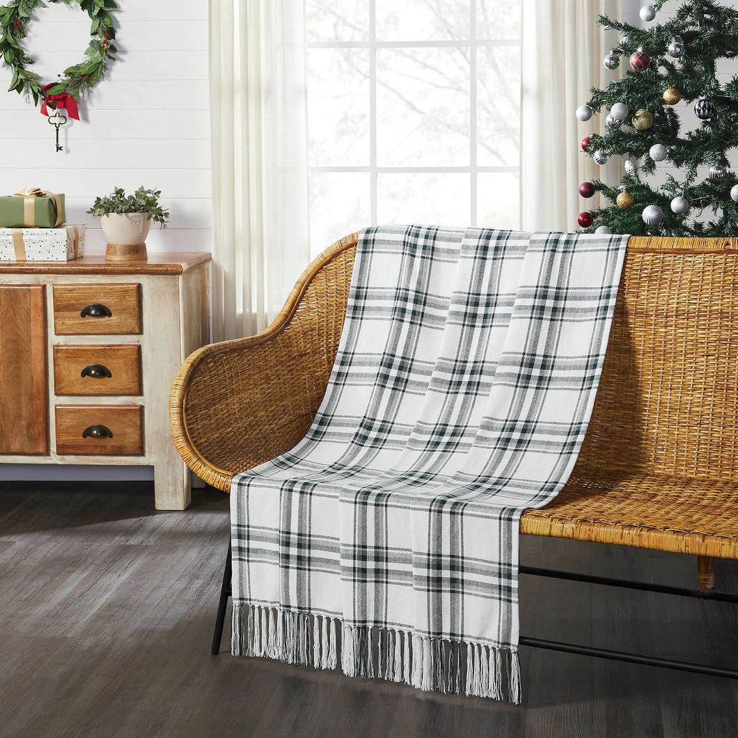 plaid green and white woven throw blanket 50X60